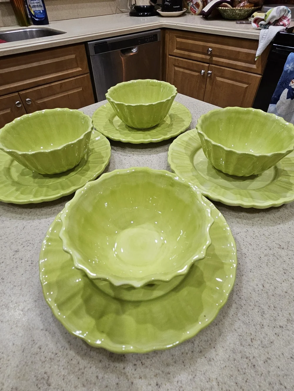 Ruffled KIWI AMBIANCE DISHES, Nanette Vacher Designer Dishes, Vintage Pottery - Picture 4 of 9